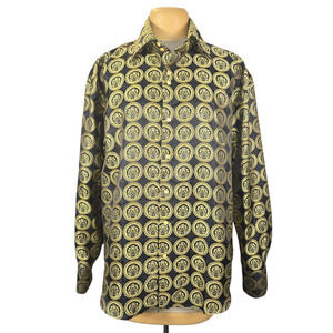 Daniel Ellissa Mens 2XL Baroque Black‎ Gold Medallion Button Up Shirt Y2K Party